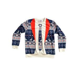 Christmas Deer Arvilhill Sweater Men's XL Blue Red White Long Sleeve Pullover